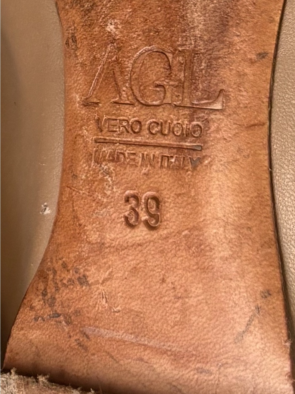 Agl Nude Tan Leather Ballet Flats with Gold Buckle - Picture 8 of 8